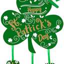 2 x Happy St. Patrick's Day Door Sign Wooden Irish Hanging Welcome Board Shamrock Shaped Wooden Hanging Sign with Rope for St. Patrick's Day Party Home Decor, 10.6 x 11.8 Inches