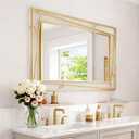 Brushed Gold Bathroom Mirror, 48''X24'' Rectangular Wall Mirrors with Geometric Metal Frame for Bathroom Bedroom Living Room, Hang Horizontally or Vertically