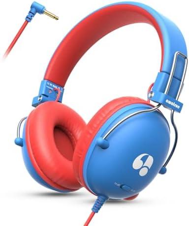 awatrue Kids Headphones for School, 74/85dB Safe Volume Limit, Stereo Sound, Wired On-Ear Headphones for Kids Boys Girls, 3.5mm Jack for Tablet, iPad, Kindle, YOTO Player, Airplane Travel, Blue