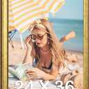 Wood 24x36 Poster Frame Gold, Ornate Natural 36x24in Picture Photo Frame, Modern Golden 24 x 36inch Gallery Wall Frame with HD Plexiglass, Horizontal Vertical Wall Mounting Display 1pcs