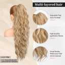 FLUFYMOOZ Ponytail Extension, 26 Inch Drawstring Ponytail Hair Extensions for Women Long Curly Wavy Ponytail Natural Synthetic Hairpiece for Women (26 Inch Honey Blonde with Highlight)