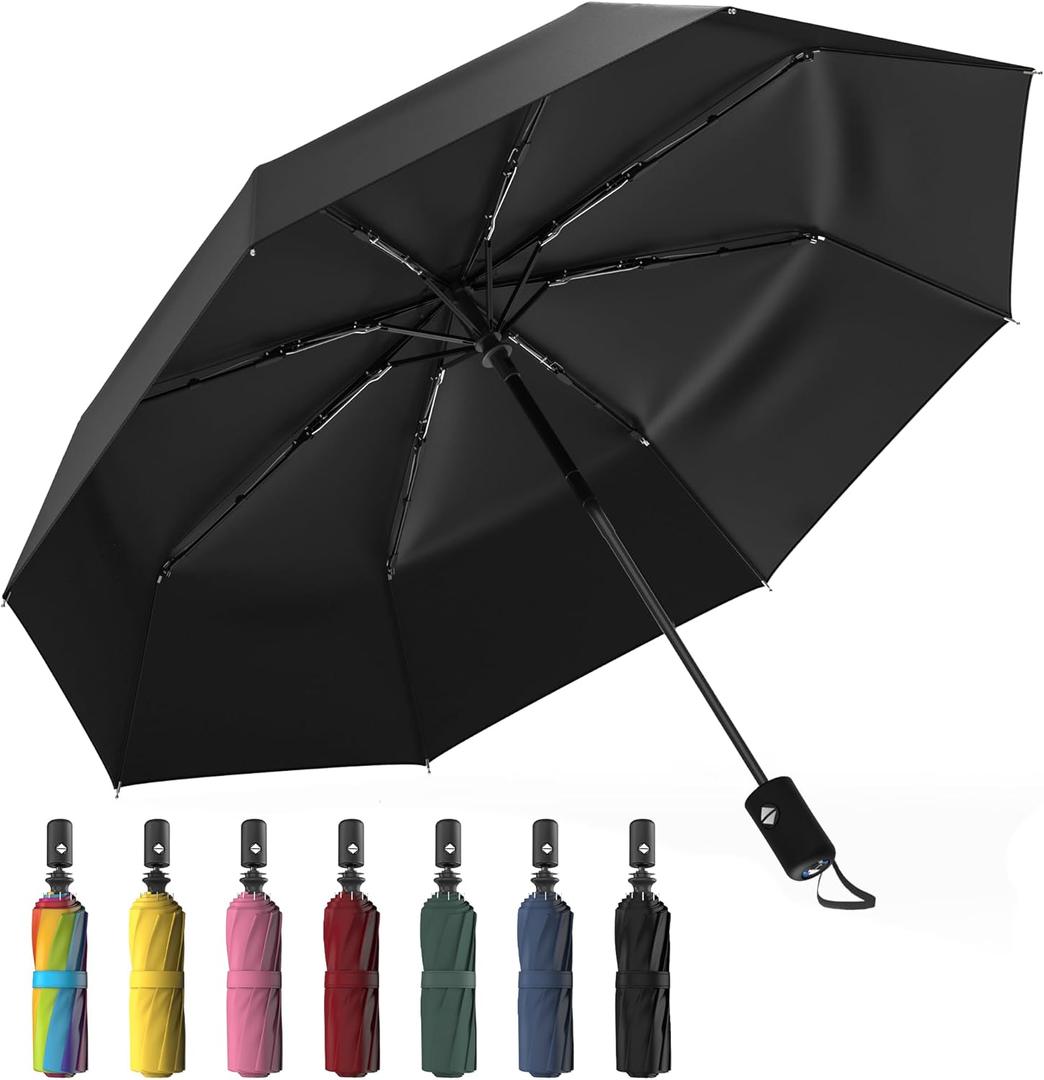Rain-Mate Windproof Compact Umbrellas for Rain - Portable Folding Travel Umbrella - Auto Open & Close Button (Black)