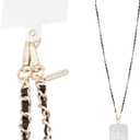 Case-Mate Crossbody Phone Lanyard [Works with All Phones] Hands-Free Strap - Leather Cell Phone Charm - Neck Chain Holder for iPhone 17 Pro Max/16 Pro Max/15/14/13/S25 Ultra - Gold Chain Black Leather