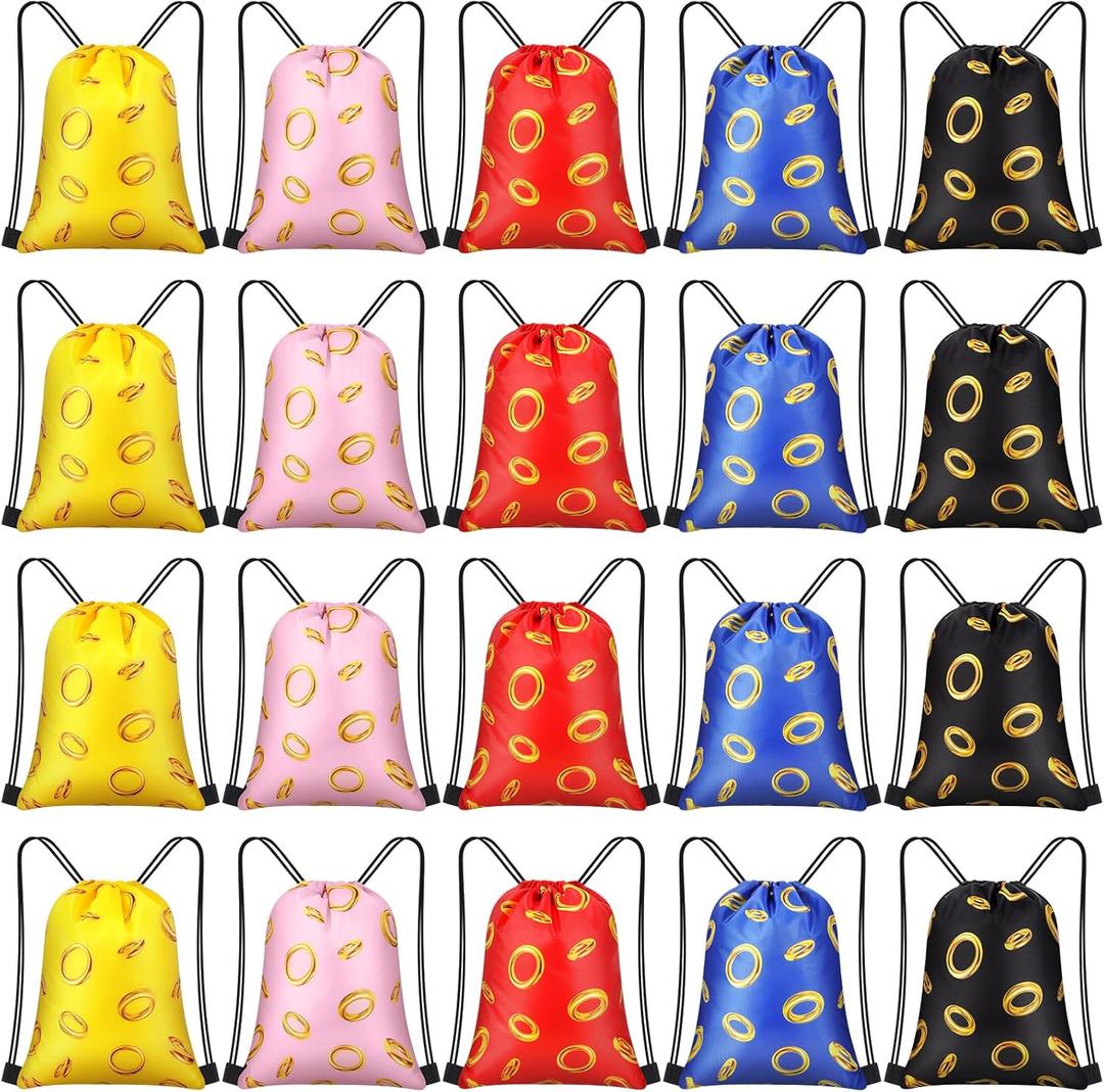 30 Pcs Gold Ring Party Favors Drawstring Bags Video Game Goodie Bags Candy Treat Backpack Decoration for Kids Gamer Birthday Party Supplies Gifts 