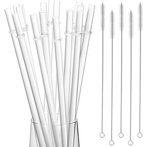 100 Pack Reusable Plastic Straws for Tumblers Clear Hard Drinking Straw for Tall Cups Transparent Replacement Drinking Tumbler Straws with 5 Cleaning Brush 11 Inch