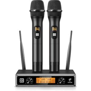 TONOR Wireless Microphone System, Professional Metal Cordless Karaoke Microphones, Handheld Dynamic Mic Set with Receiver for Party, Meeting, KTV, Church, DJ, Wedding, Singing, 200ft, TW820 Black (Black & Black)