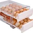 Sooyee 40 Capacity Egg Container for Refrigerator, Household Egg Holder for Fridge, Transparent 2 Drawers Chicken Egg Storage Container,White