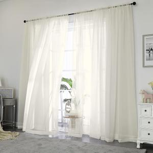 OVZME 4 Panels Recycle Voile Sheer Curtains 84 Inches Long for Living Room Window, Total 168" Width by 84" Length Rod Pocket Window Treatments for Bedroom, Each 42x84 Inches, Beige