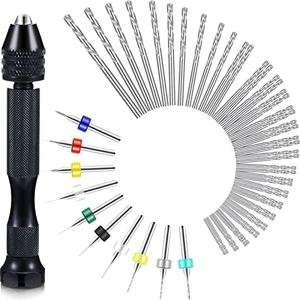 Mudder 57 Pieces Hand Drill Bits Set, 46 Pcs Pin Vise Micro Twist Drills and 10 Pcs PCB Mini Cutting Bits for Resin Polymer Clay Craft DIY Jewelry(Black)