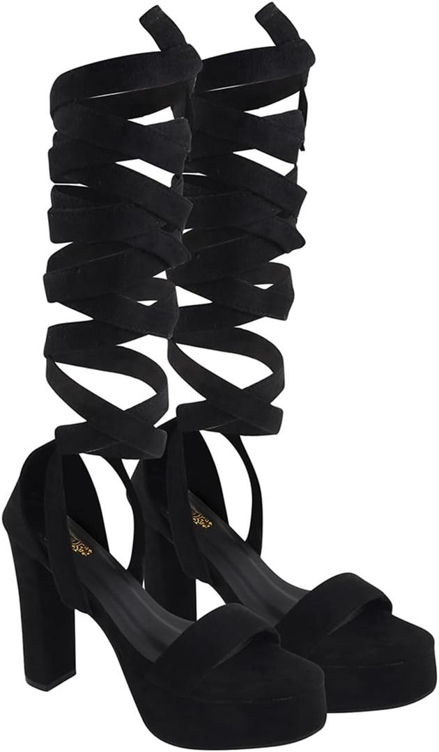 High Heels Chunky Block Platform Sandals  Strappy Gladiator Sexy Open Toe Pumps for Women, Dressy Heels for Parties & Special Occasions (5.5, Black)