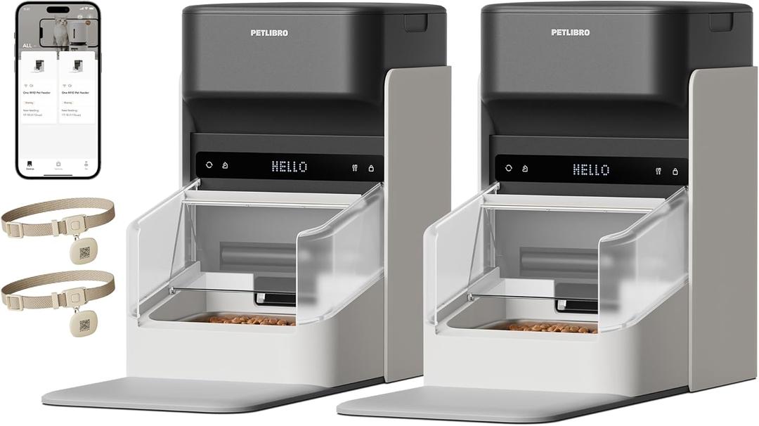 PETLIBRO Automatic Cat Feeders for 2 Cats, RFID Collar Tag for Exclusive Meals, Cats Recognition to Stop Food Stealing, Diet Tracking for Multi-Pet Homes and Different Diets, Pet Feeder Pack of 2 (White)