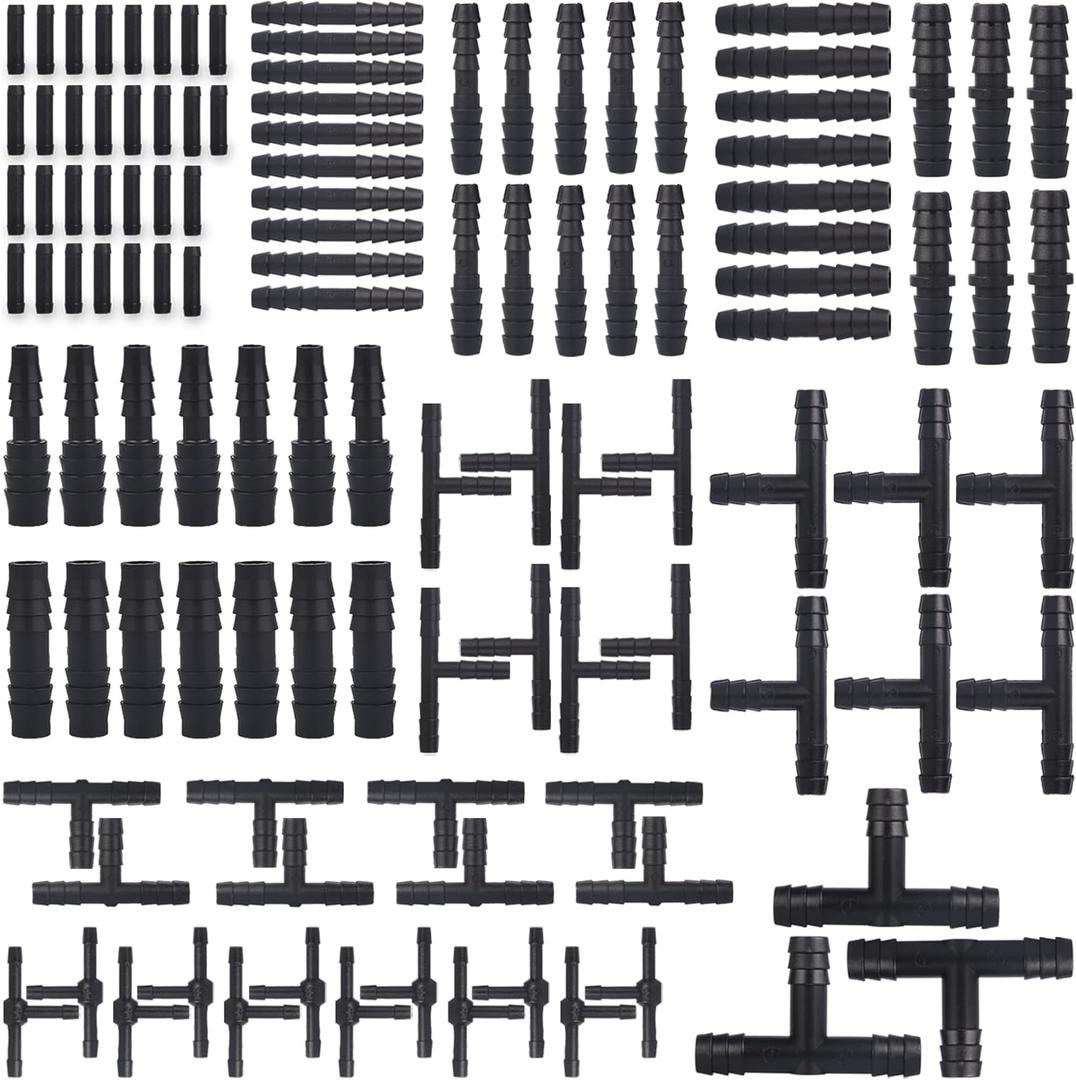 115 PCS Vacuum Connector Assortment Heat Resistance 240℃（460℉）12 Sizes Automotive Vacuum Tubing Connector Vacuum Tee Connector Assortment Kit (Black,Nylon)