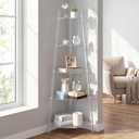Beeveer Acrylic Corner Bookshelf 5 Tier Clear Book Shelf 16.7" D x 16.7" W x 61" H, Open Display Multipurpose Corner Shelf for Living Room Bathroom Office
