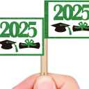 2 x ZXvZYT 2025 Graduation Cupcake Toppers Small Mini 2025 Graduation Cap Toothpick Stick Flags - Diploma Grad Theme Party Cake Cocktail Fruit Decoration(Green 100 Pcs)