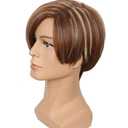 yuehong Adult Short Straight Brown Men Wig Fashion Funny Costume Hair Heat Resistant Synthetic Fibers Soft Durable Breathable Wig