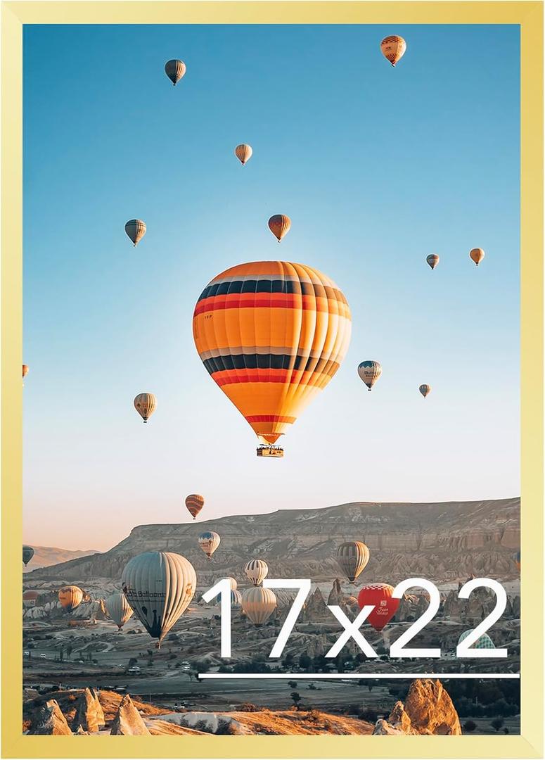 17x22 Picture Frame Gold for Poster Photo Picture, Horizontal and Vertical Formats for Wall Hanging, 17 x 22 Wall Gallery Poster Photo Frame for 17 by 22 Photos Posters, Gold