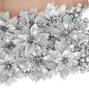 RICHMYC Christmas Flowers Artificial Glitter 24pcs Poinsettia Flowers Berries Christmas Decoration Xmas Tree Ornaments Wreath Garland Decoration, Silvery