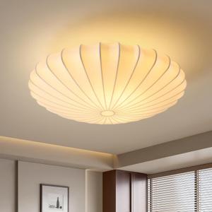 ziidoo 2-Light Semi Flush Mount Ceiling Light,15.7in White Imitation Silk Wabi Sabi Round Lantern 3000K Modern Close to Ceiling Light fixtures for Bedroom Living Room Entryway Hallway