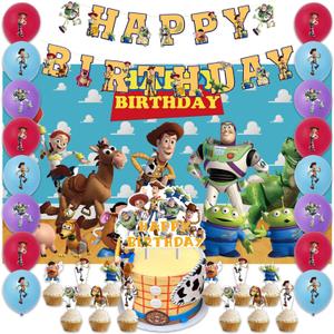 42 Pcs Toy Birthday Party Supplies Pack Includes Banner Cake Topper Blackdrop Balloons for Toy Party Supplies