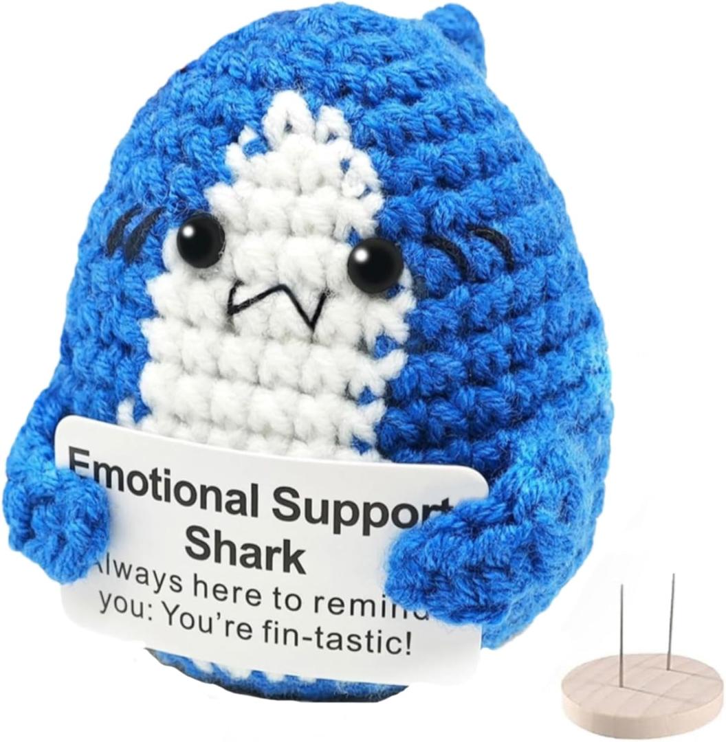 Positive Crochet Animals,Emotional Support Shark,Emotional Support Plush,Cute Knitted Shark Gifts