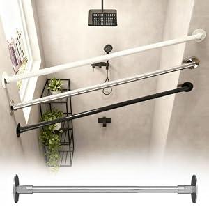 Oracra Closet Rod Adjustable Angled Wall Closet Rod Bracket, Stainless Steel Corner Shower Stall Curtain Rod Tension, Swivel Round Tube Clothes Hanging Support Pole(Silver,55-75cm(21 5/8"-29 1/2"))