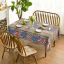 Horaldaily 4th of July Tablecloth 60×84 Inch Rectangular, Wood Color Patriotic Eucalyptus Star Independence Day Memorial Day Table Cover for Party Dinner Patio Garden Picnic