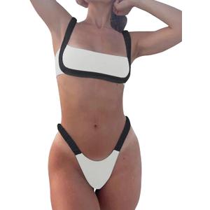 WODECASA Women's Colorblock Bikini Set Square Neck High Cut Cheeky Sexy Two Piece Swimsuit Bathing Suit (151 White)