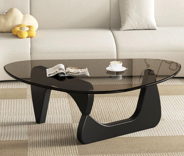Modern Glass Coffee Table for Living Room, Mid Century Coffee Table, Small Coffee Table, Suitable for Bedroom Living Room Reception Office Tables (Black/Grey, Medium)