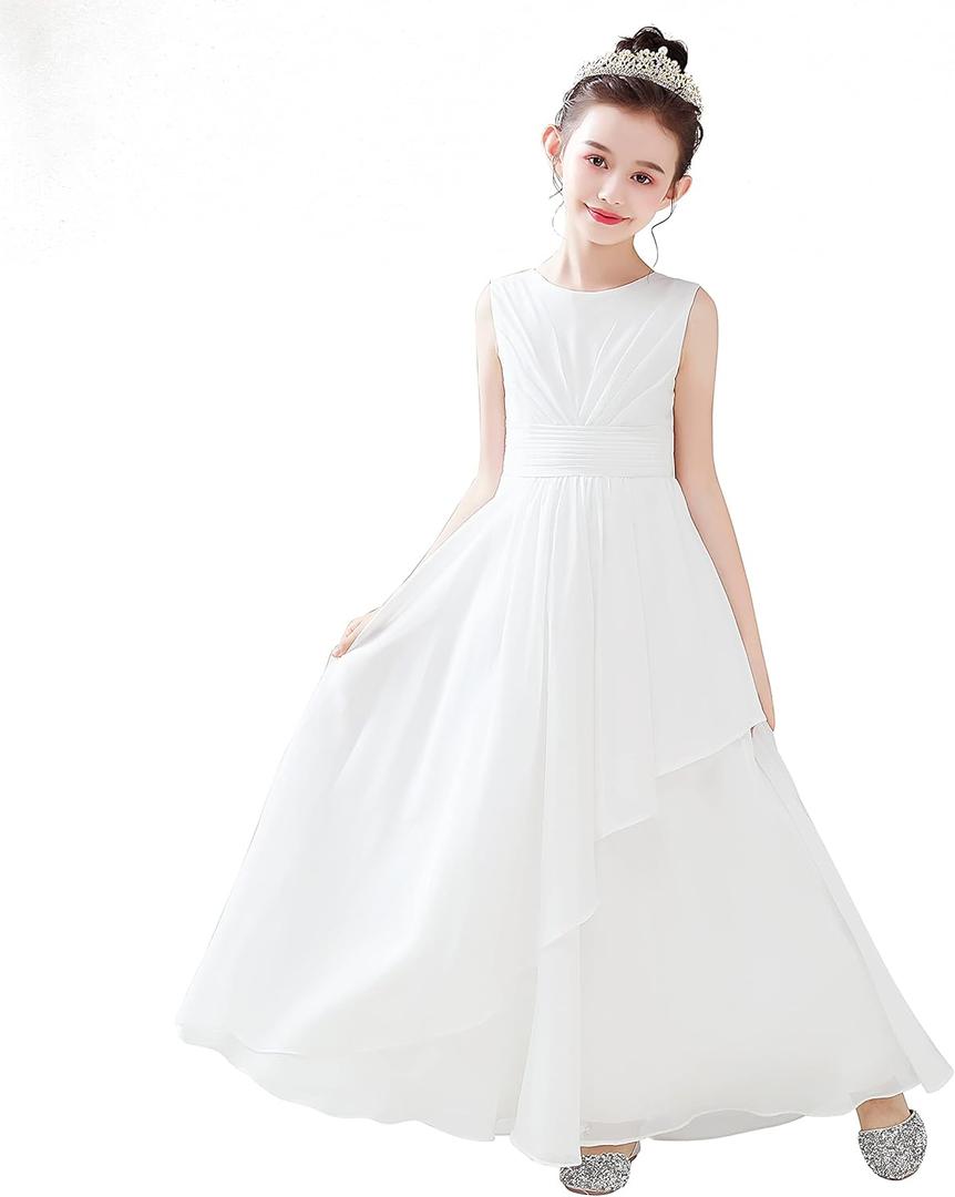 Dideyttawl Chiffon Flower Girl Dresses Wedding Junior Bridesmaid Dress Evening Party Girls Formal Gown Princess Dress (10, White)