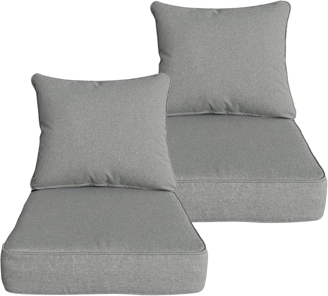 Goodgoods 22 x 24 Outdoor Patio Deep Seat Cushions Set of 2, Fade-Resistant & Water-Resistant Outdoor Furniture Chair Cushions with 30D High-Resilience Foam for Sofa Chair, Light Gray, 22''x24''x5.1'' 2 sets