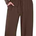 Sampeel Two Piece Lounge Set for Women 2 Piece Fall Outfits 2025 Mock Neck Ruched Tops Wide Leg Pants Travel Airport Medium