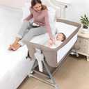 Cowiewie Bassinet Bedside Sleeper, Baby Bassinet with 7 Adjustable Height, Bedside Bassinet for Baby with Storage, Breathable Mesh & Mattress, Portable Bassinet Easy Folding (Baby Brown), Crib