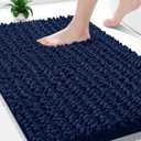 Yimobra Bathroom Rugs Non Slip Washable - Ultra Soft Absorbent Chenille Bath Mat, Quick Dry Shaggy Floor Carpet for Tub Shower, Navy Blue Home Decor Accessories, 24x17 Inch