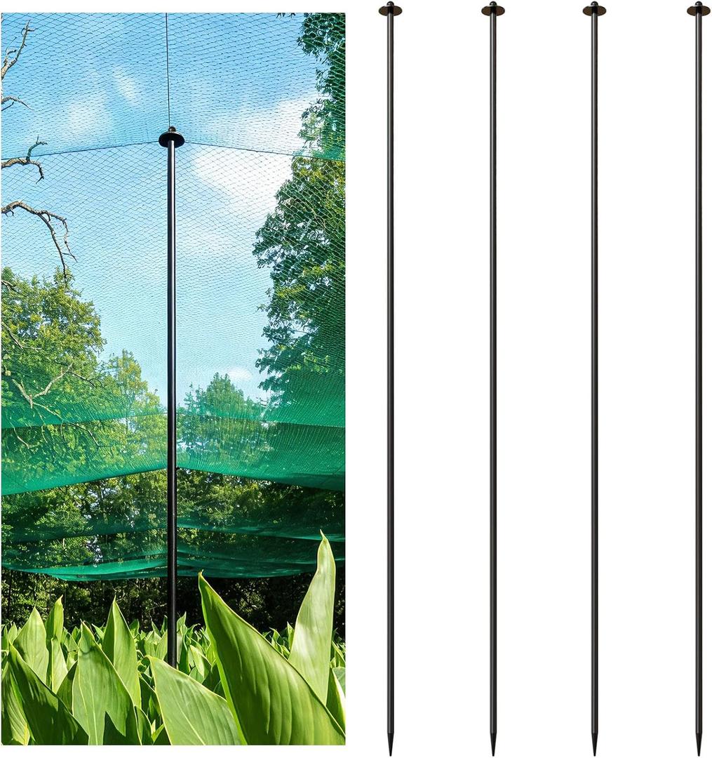 72 Inch Garden Stake Netting Support, 4PCS Heavy Duty & Rust Proof Powder Coated Steel Plant Stakes for Garden Fencing, Plant & Crop Protection from Wildlife