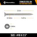 #10x2-1/2 Stainless Steel Deck Screws, 304 Grade, 1200 PCS, T25 Star Drive Bit, Ideal for Outdoor Wood Projects, Fences, Benches, Picnic Tables, and Decks, Bulk Box