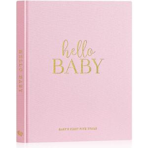 Lanpn Hello Baby First 5 Year Memory Book for Boy Girl - Linen Hardcover Baby Book Keepsake for New Parents - Newborn Baby Journal Scrapbook Photo Album Baby Milestone Book (Pink, 154 Pages)