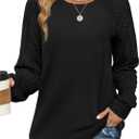 Saloogoe Sweatshirts for Women Crewneck Cable Knit Sleeve Sweaters Lightweight Fashion 2025 (Black, M)
