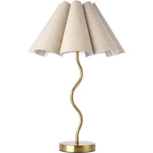 KUNJOULAM Small Table Lamp, Bedside Nightstand Lamp with Umbrella Form Fabric Lampshade, Morden Mini Desk Lamp for Bedroom Home Office Decor (Gold)