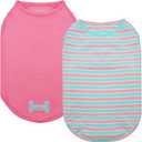 KYEESE 2Pack Dog Shirts Striped T Shirt Soft Tee for Small Dogs Cotton Tank Top Lightweight Sleeveless Vest Dog Clothes, Small,Pink+Striped (Small (4-7lbs), 01# 2Pack (Pink+Striped))