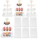 10 Pack Dessert Table Display Set - 4 x Three-Tier Square Cupcake Stands and 6 x Serving Trays, Elegant Tableware for Cakes, Cupcakes, Pastries, and Snacks, Perfect for Parties (White)