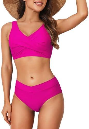 Limeeke Women's High Waisted Bikini Set Twist Front Two Piece Swimsuit Lace Up Tie Back Bathing Suits, Small