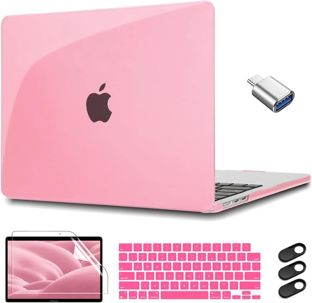 CISSOOK for MacBook Air 15 Inch 2023 2024 2025 2026 Case Pink, Plastic Hard Shell Case with Keyboard Cover for MacBook Air 15 M2 M3 M4 M5 Model A2941 A3114 A3241 A3448, Crystal Pink