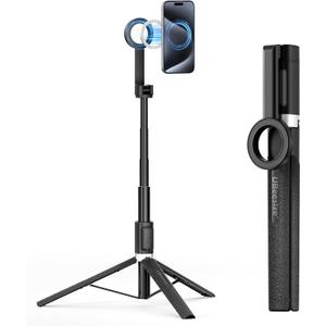 UBeesize Magnetic Tripod for iPhone with Remote, 64 Extendable Phone Stand for Video Recording/Vlogging, N52 Strong Holder for iPhone 12-15/Android, Portable Travel Selfie Stick Tripod(Black)