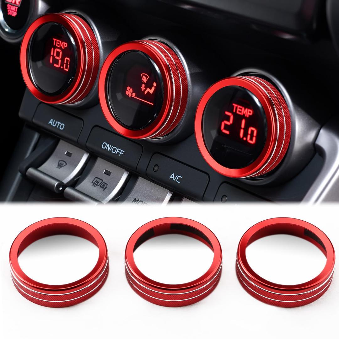 Auovo AC Knob Rings Covers Compatible with Subaru BRZ 2022-2025 for Toyota GR86 2022-2024 2025 Interior Accessories Air Climate Control Switch Knob Button Ring (Air Conditioning Knobs Cover-3PCS, Red)