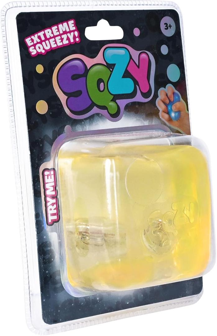 SQZY Light Up Squishy Gel Gems Fidget Toy – Solid Gel Stress Relief Toy for Kids & Adults, Sensory Play, Multiple Shapes (Cube) - Assorted Colors, 