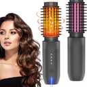 Cordless Hair Curling Iron Brush, Travel Hot Straightener Comb Curl Brush, 3-in-1 Portable Curling Iron Cordless Wand, USB Rechargeable Curling Wand-Blush(Gray)