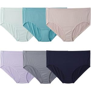 Fruit of the Loom Women's Breathable Underwear (Regular & Plus Size), Plus Size Brief - Cooling Stripes - 6 Pack Assorted Colors, 12