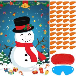 Hooqict Christmas Games Pin The Nose on The Snowman Christmas Holiday Party Games for Kids Snowman Party Decorations, Large Christmas Pin Games Poster with 45 Nose Stickers