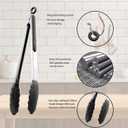 Kitchen Tongs with Silicone Tips,Tongs for Cooking Heat Resistant 600 Degrees Stainless Steel Locking Tongs,Black Set of 3-7", 9" and 12"