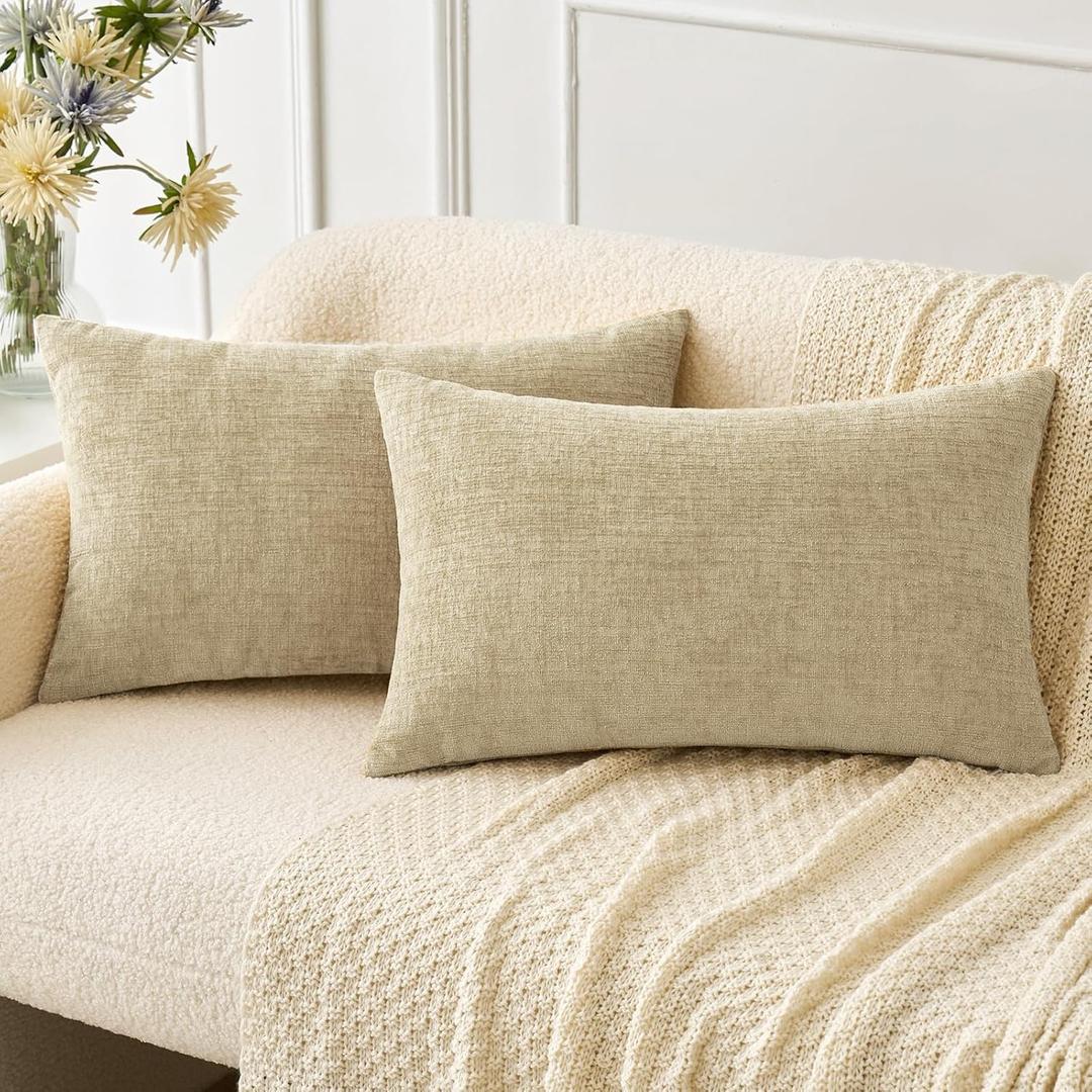 MIULEE Pack of 2 Beige Throw Pillow Covers 12x20 Inch Soft Pillow Covers for Sofa Living Room Couch Solid Dyed Cases